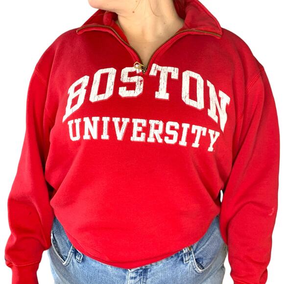 Boston University Red College Academia Collegiate Quarter Zip Sweatshirt Large - Picture 2 of 6